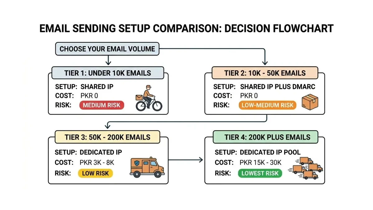Infographic: Email sending setup comparison for Pakistani businesses