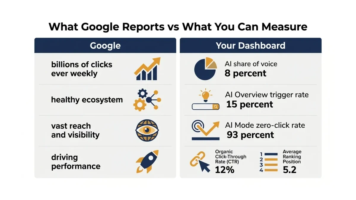 Infographic: what Google reports about AI clicks versus what Pakistani brands can actually measure