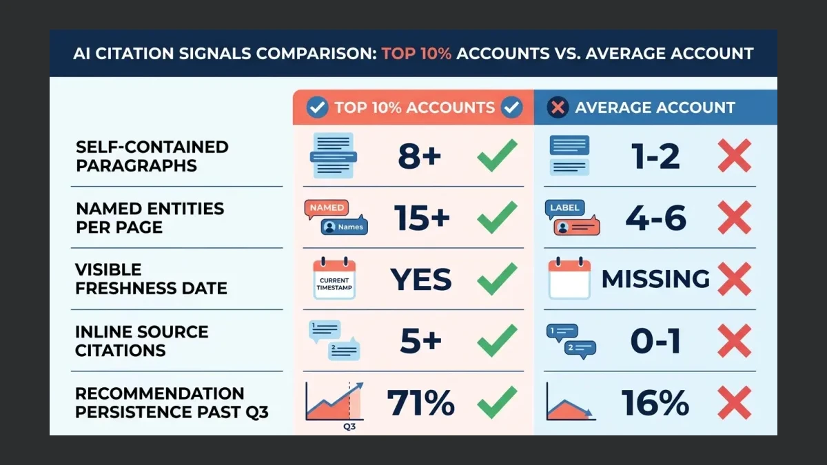 Infographic: Top 10% versus average Pakistani accounts across five AI citation signals