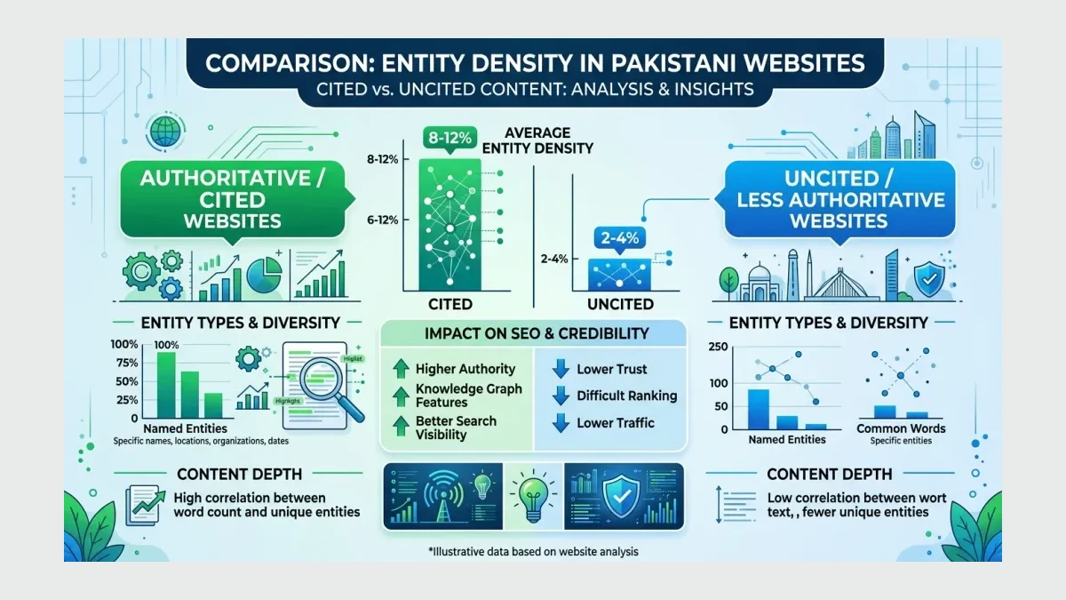 Infographic: Entity density comparison between cited and uncited Pakistani websites