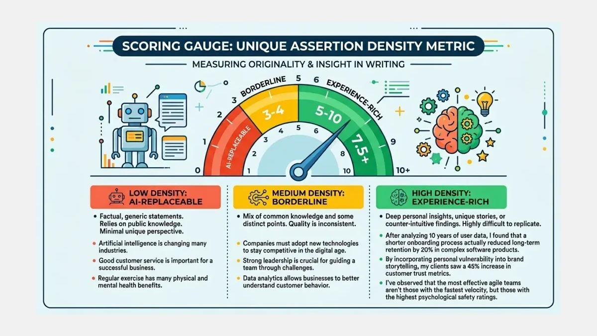 Infographic: unique assertion density scoring framework for experience-first content