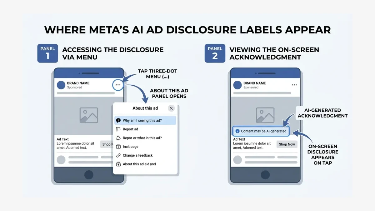 Infographic: Meta's AI ad disclosure label surfaces and where Pakistani users encounter them