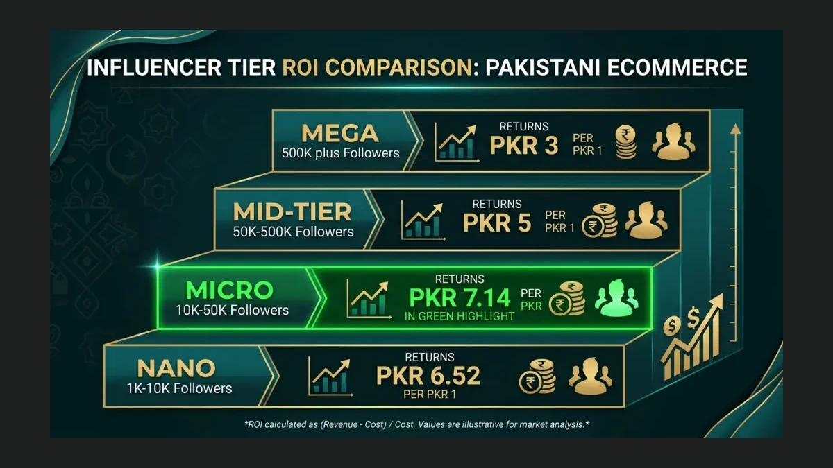Infographic: Influencer Tier ROI Comparison — Micro-influencers return PKR 7.14 per PKR 1 spent