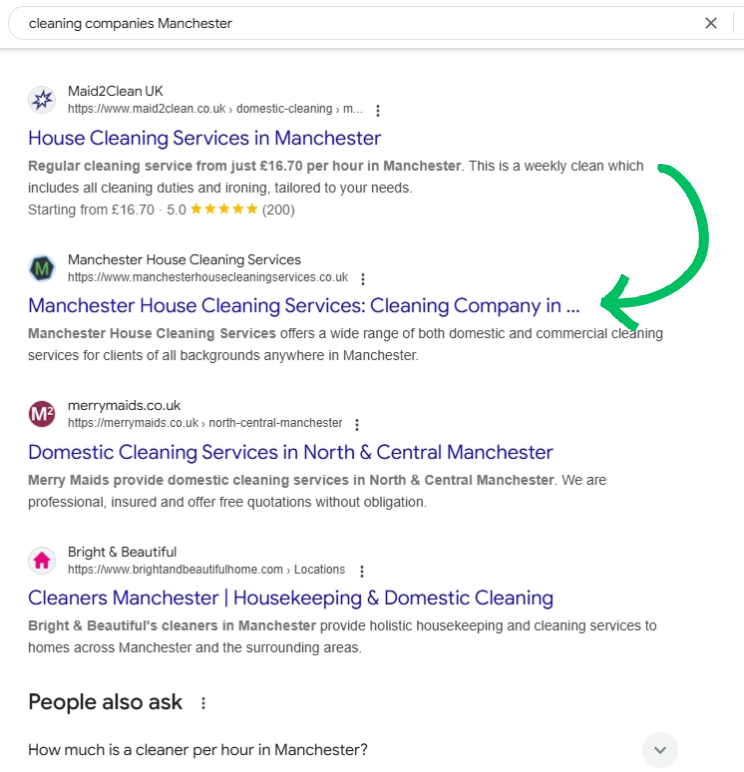 Search visibility proof screenshot from old WeProms landing page